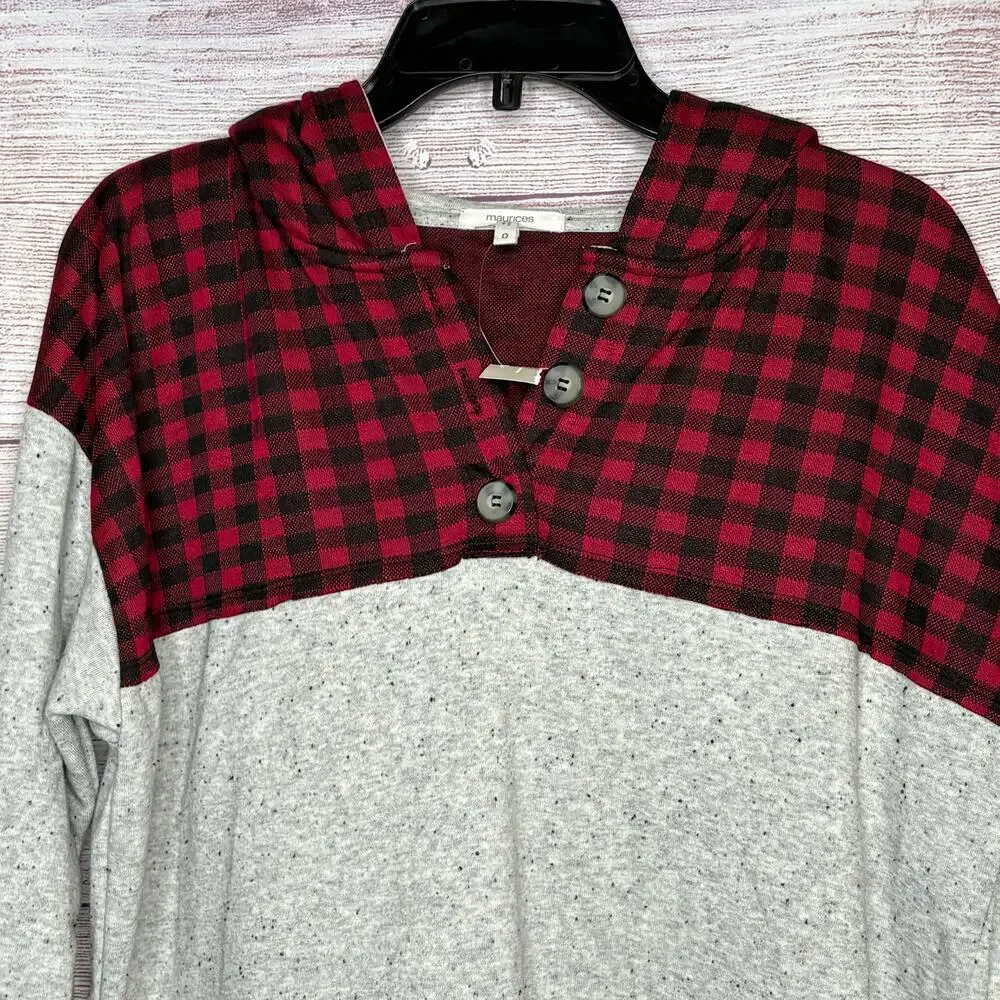 Maurices Gray Red & Black Plaid Soft Cozy Pullover Hoodie Size Plus 14W 0 New - Picture 5 of 13